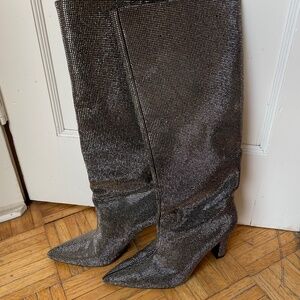 Zara Silver knee high sparkly metallic boots 37
